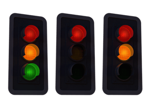 Three stoplights representing 3 steps for choosing a bankruptcy lawyer in Roseville, MN.