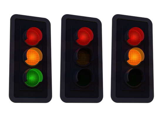 3 stop lights, one red, one yellow and red, and one red, yellow and green that represent the importance of useful tips in choosing a bankruptcy lawyer in MN.